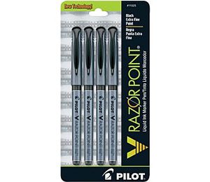 Pilot V RazorPoint Liquid Ink Marker Pen, Extra Fine Point, Black - 4 Pack