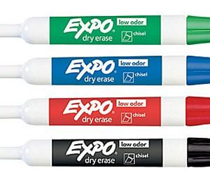 Expo Low Odor Chisel Tip Dry-Erase Markers, Assorted Primary, 4 Pack