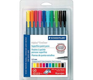 Staedtler Triplus Fineliner Pens, .3mm, Assorted Colors - 10 Pack