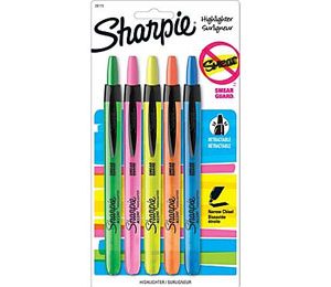 Sharpie Accent Retractable Highlighters, Chisel Tip, Assorted Colors - 5 Pack