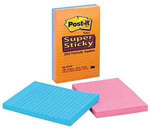 Post-it Super Sticky 4 x 6 Line-Ruled Assorted Electric Glow Notes - 3 Pads