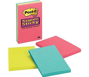 Post-it Super Sticky 4 x 6 Line-Ruled Jewel Pop Notes - 3 Pads