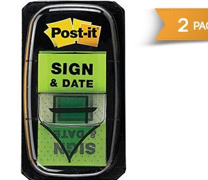 Post-it 1 Green Sign & Date Flags with Pop-Up Dispenser - 2 Pack