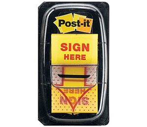Post-it 1 in Yellow Sign Here Flags with Pop-Up Dispenser, 12/Pack