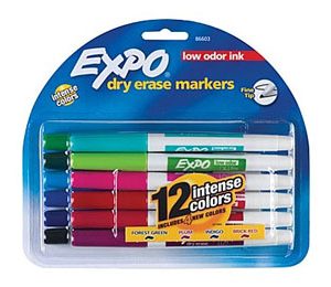 Expo Low Odor Dry Erase Markers, Assorted, Fine Point - 12 Pack
