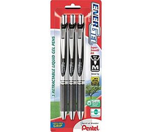 Pentel EnerGel RTX Retractable Gel-Ink Pens, Medium Point, Black - 3 Pack