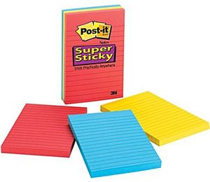 Post-it Super Sticky 4 x 6 Line-Ruled Samba Notes - 3 Pack