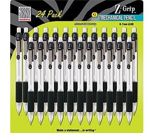 Zebra Z-Grip Mechanical Pencils, .7mm, Black - 24 Pack