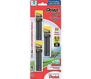 Pentel Super Hi-Polymer Lead Refill, 0.9 mm, HB, Black - 90 Pack