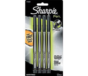 Sharpie Permanent Ink Pen, Fine Plastic Tip, Black - 4 Pack