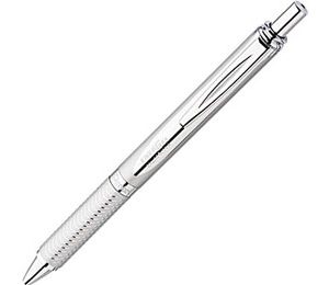 Pentel EnerGel Alloy Retractable Gel Pen, Silver Barrel, Medium Point, Black