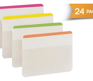 Post-it 2 Durable Filing Tabs, Assorted Bright Colors - 24 Pack