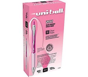 Uni-ball 207 Retractable Gel Pens, Pink Ribbon, Medium, Black - 12 Pack