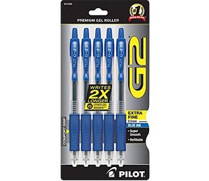 Pilot G2 Retractable Pens, Extra Fine Point, Blue - 5 Pack