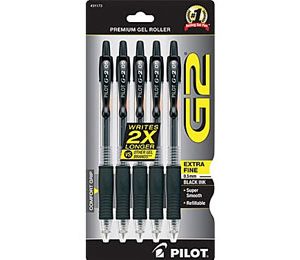 Pilot G2 Retractable Pens, Extra Fine Point, Black - 5 Pack