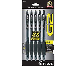Pilot G2 Gel Retractable Pens, Fine Point, Black - 5 Pack