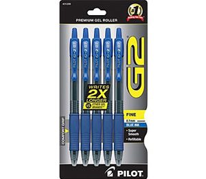 Pilot G2 Gel Retractable Pens, Fine Point, Blue - 5 Pack