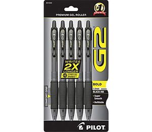 Pilot G2 Retractable Pens, Bold Point, Black - 5 Pack