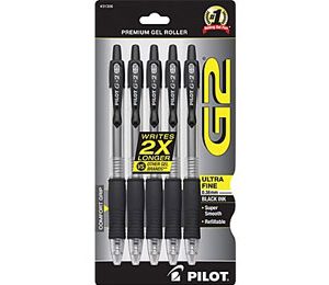 Pilot G2 Retractable Pens, Ultra Fine Point, Black - 5 Pack