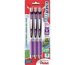 Pentel EnerGel RTX Retractable Gel-Ink Pens, Medium Point, Violet - 3 Pack