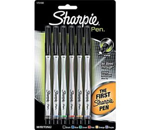 Sharpie Permanent Ink Pen, 0.5 mm Fine Plastic Tip, Assorted - 6 Pack