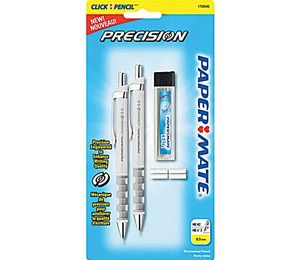 Paper Mate Mechanical Pencil, 0.5 mm (Dia), No. 2 Lead, White Barrel - 2 Pack