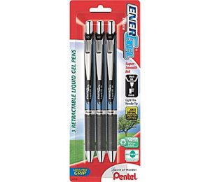 Pentel EnerGel RTX Retractable Gel-Ink Pens, Fine Point, Black - 3 Pack