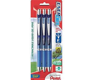 Pentel EnerGel RTX Retractable Gel-Ink Pens, Fine Point, Blue - 3 Pack