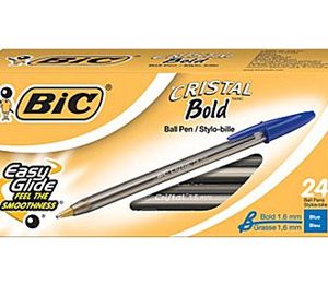 BIC Cristal Ballpoint Stick Pens, Bold Point, Blue - 24 Pack