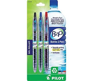 Pilot B2P Bottle to Pen Retractable Gel Pens, Fine Point, Assorted Colors - 3 Pack