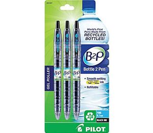 Pilot B2P Bottle to Pen Retractable Gel Pens, Fine Point, Blue - 3 Pack