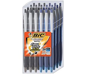 BIC Atlantis Retractable Ballpoint Pens, Medium Point 1.0mm, Black/Blue, 24/Pack