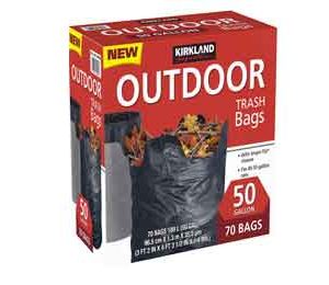 Kirkland Signature 50 Gallon Smart Tie Closure Black Outdoor Trash Bags 70-count