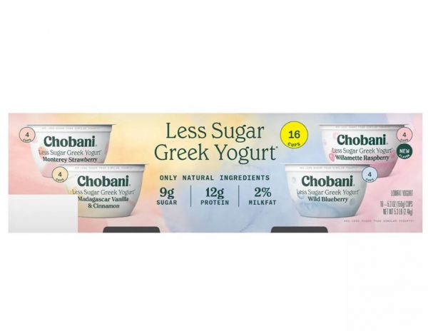 Chobani Less Sugar Greek Yogurt Variety Pack, 16 ct./5.3 oz.