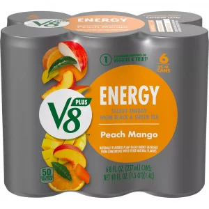 V8 V-Fusion +Energy Peach Mango Vegetable & Fruit Juice - 6pk/8 fl oz Cans