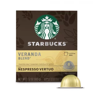 Starbucks Coffee Capsules for Nespresso Vertuo Machines ? Blonde Light Roast Veranda Blend ? 1 box (8 coffee pods)