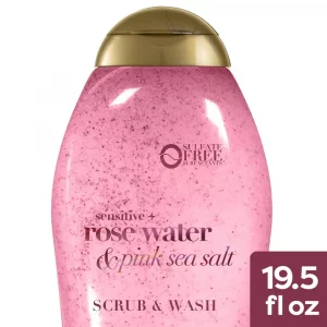 OGX Sensitive + Rose Water & Pink Sea Salt Scrub & Wash - 19.5 fl oz