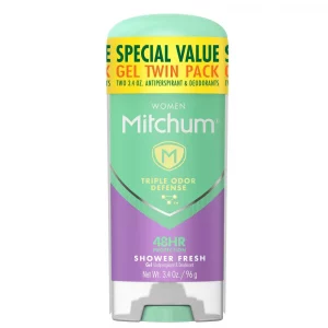 Mitchum Antiperspirant Deodorant Stick for Women, Triple Odor Defense Gel, 48 Hr Protection - Shower Fresh - 3.4oz/2pk