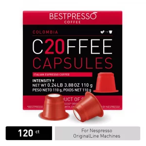 Bestpresso Coffee for Nespresso Original Machine 120 pods Certified Genuine Espresso Colombia Blend Pods Compatible with Nespresso Original