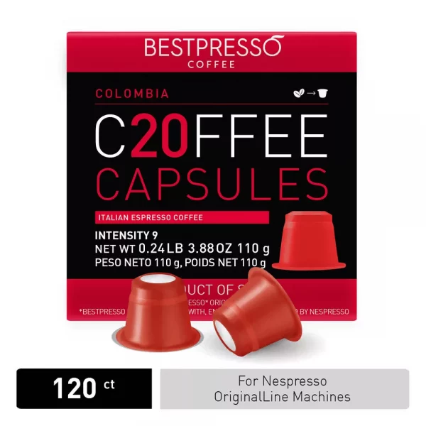 Bestpresso Coffee for Nespresso Original Machine 120 pods Certified Genuine Espresso Colombia Blend Pods Compatible with Nespresso Original