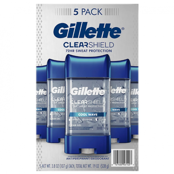 Gillette Cool Wave Gel Men's Antiperspirant and Deodorant, 5 pk./3.8 oz.