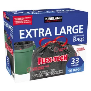 Kirkland Signature Flex-Tech 33-Gallon Trash Bag, 90 ct